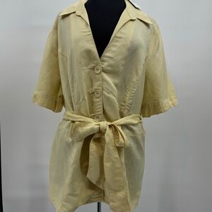 Lane Bryant Linen Blend Button Up Top Shirt 22/24 Yellow Coastal Old Money NWT
